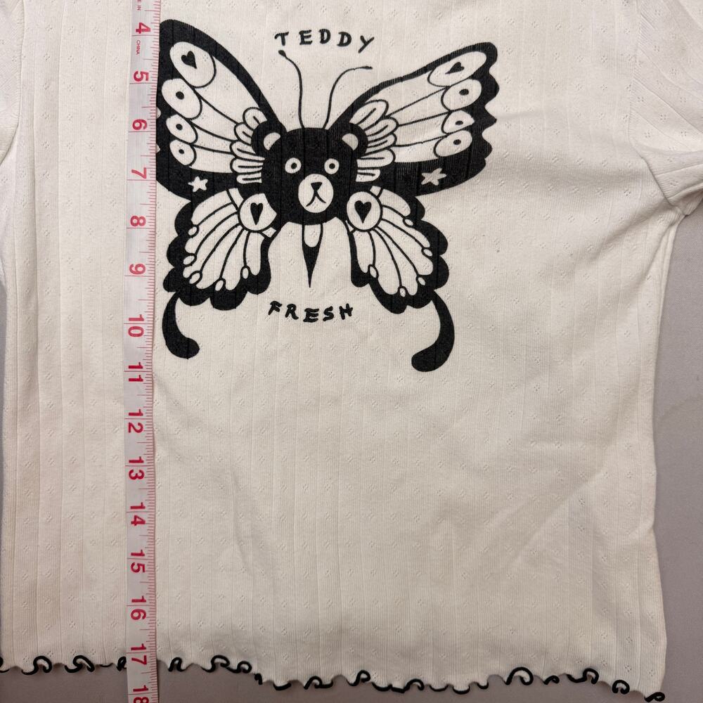 Teddy Fresh Butterfly Lettuce Trim Pointelle Shirt Women’s S Coquette Y2K - Picture 6 of 9